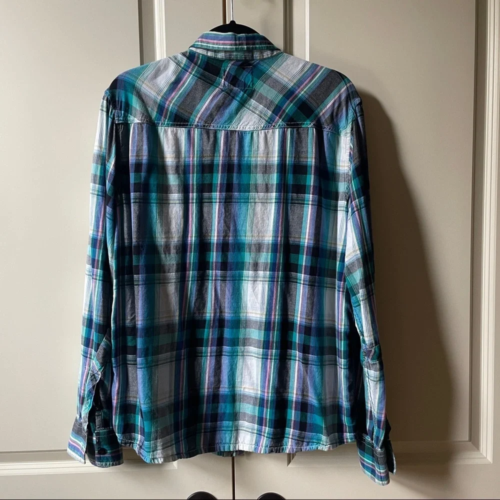 OP Blouse Top Blue & Green Plaid Button Down